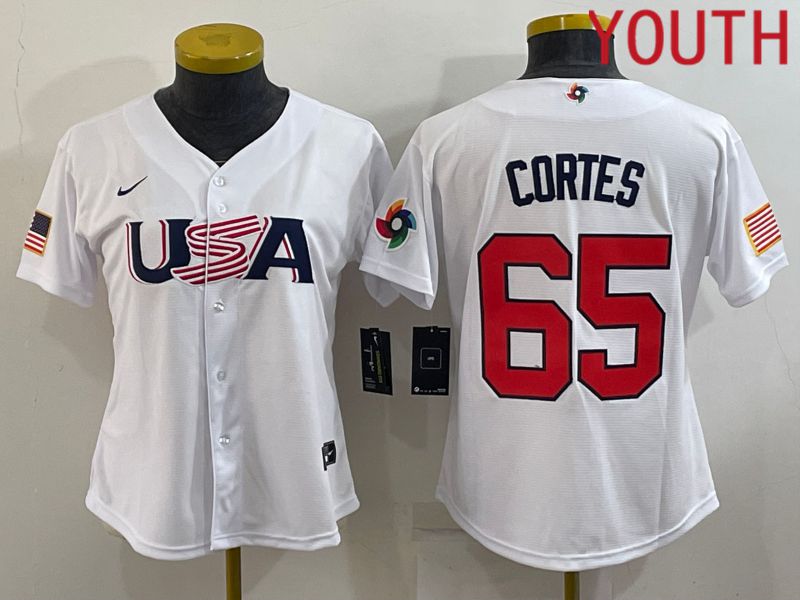 Youth 2023 World Cub USA #65 Cortes White MLB Jersey8